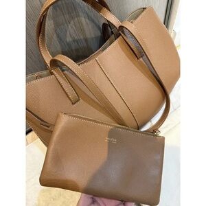Polene Brown Leather Tote with Matching Pouch